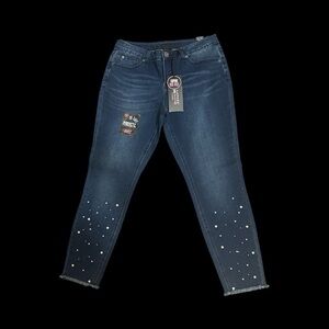 Rampage Dark Blue Cropped Jeans with Pearl Accents